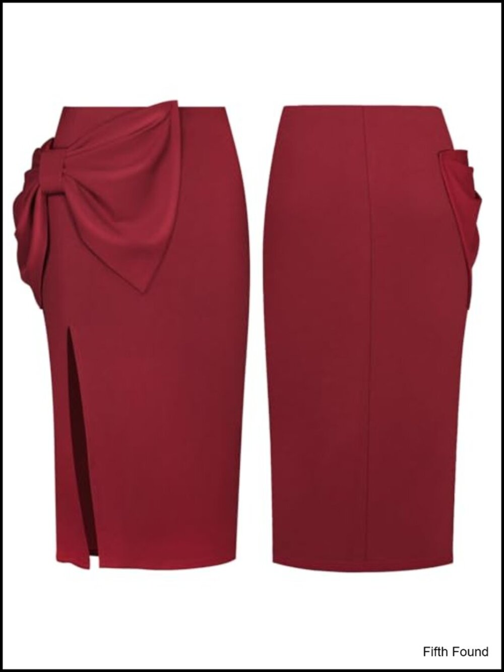 High Waist Pencil Midi Skirt Stretch Knit Bow Slit Work Office
